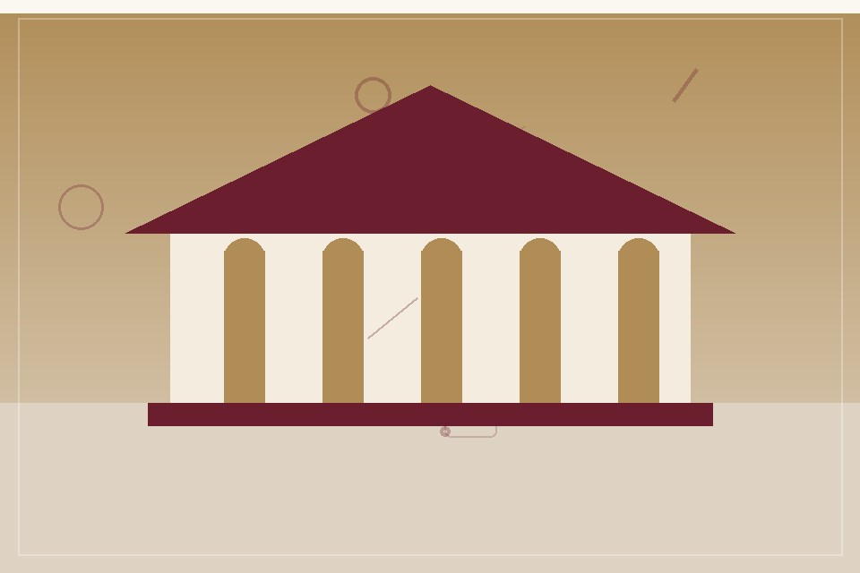 Classical legal office architecture with burgundy and muted gold details