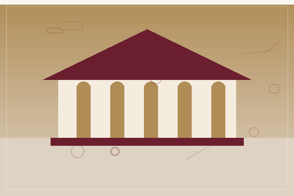 Workplace architecture illustration in ivory and burgundy